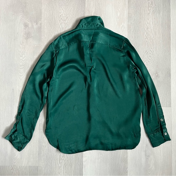 ZARA WOMENS SHIRT EMERALD GREEN SATIN EFFECT LONG SLEEVE BUTTON XS - Picture 8 of 9